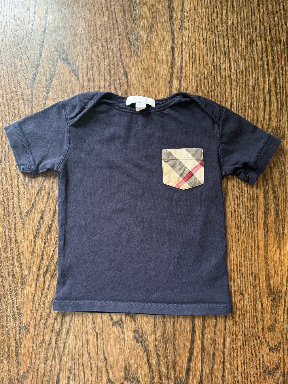 Burberry Toddler Navy Short Sleeve Tee with Signature Plaid Pocket